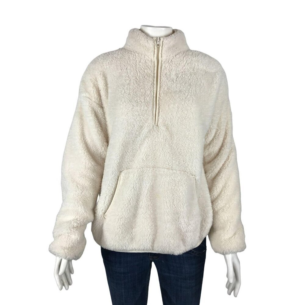 Forever 21 Fleece 1/4 Zip Jacket Small Pocket Soft Faux Fur - Picture 1 of 8